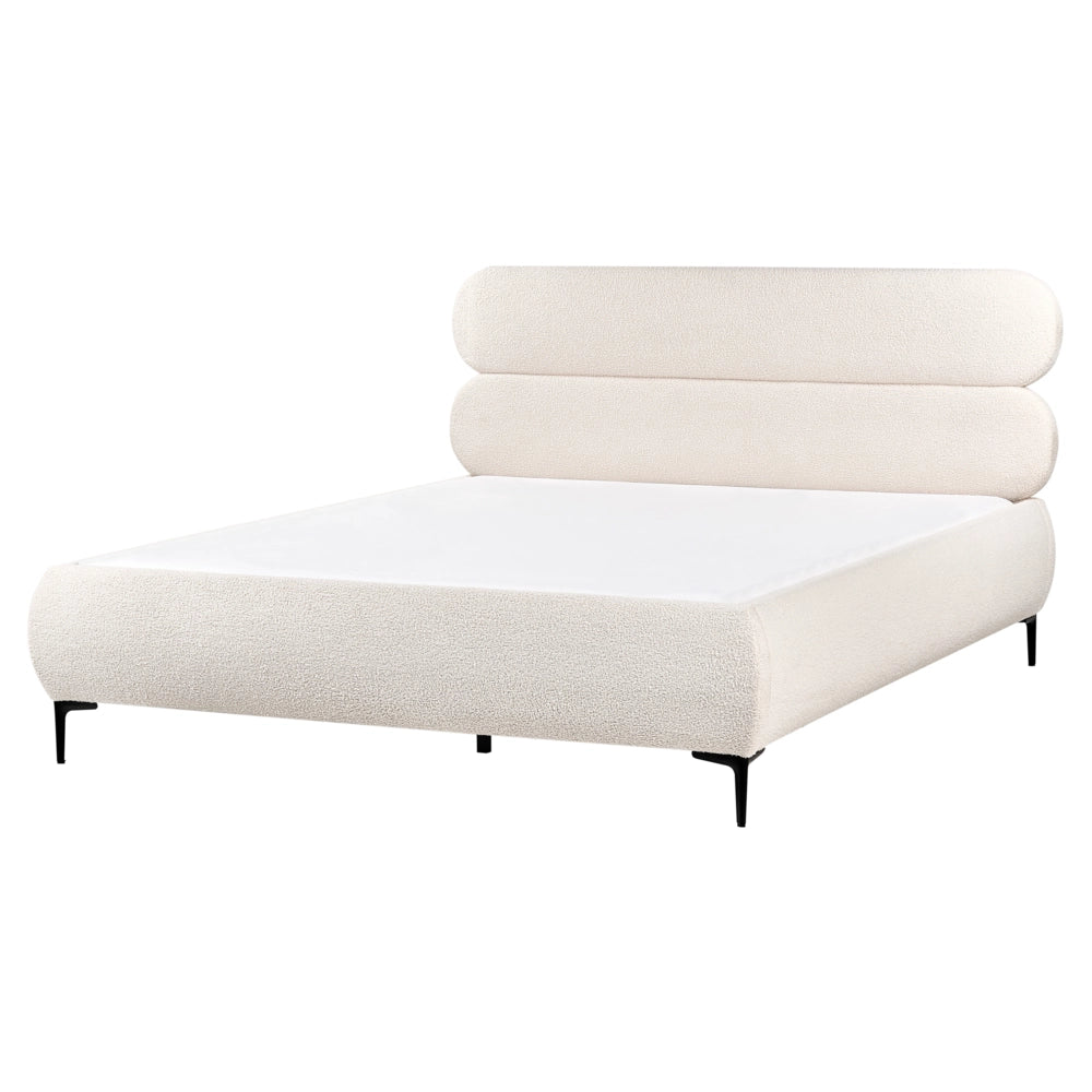 Letto con rete bouclé bianco panna 160 x 200 cm testata gambe in metallo nero camera da letto classica minimalista