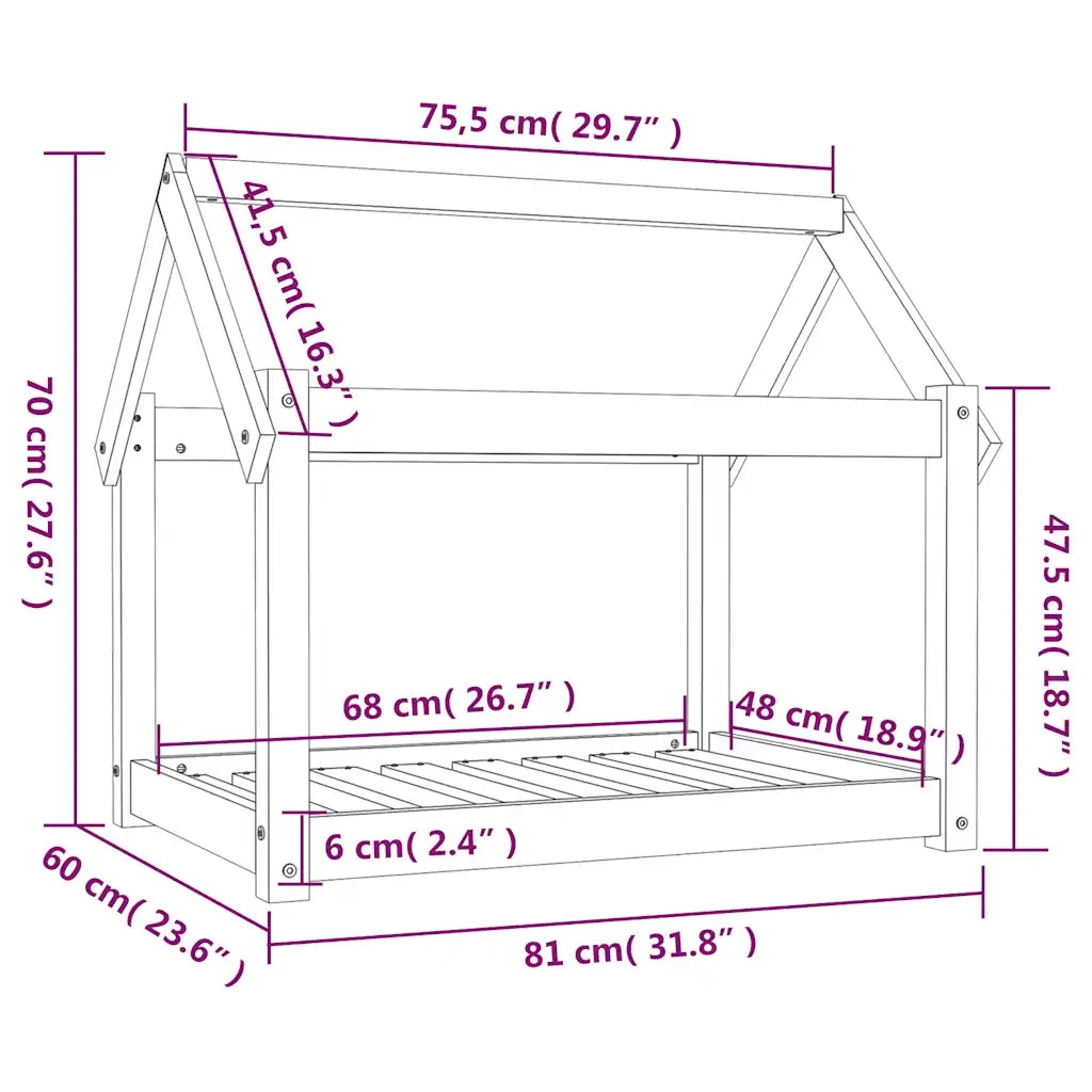 Cuccia per Cani Bianca 81x60x70 cm in Legno Massello di Pino