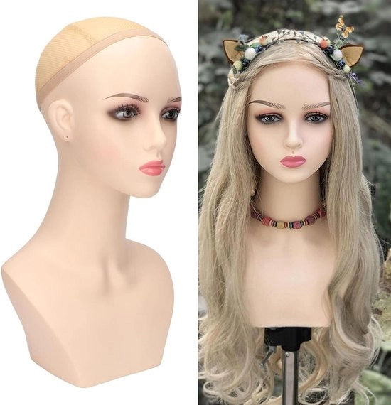 Testa femminile modello per parrucche e cappelli - manichino con testa di parrucca e occhiali.