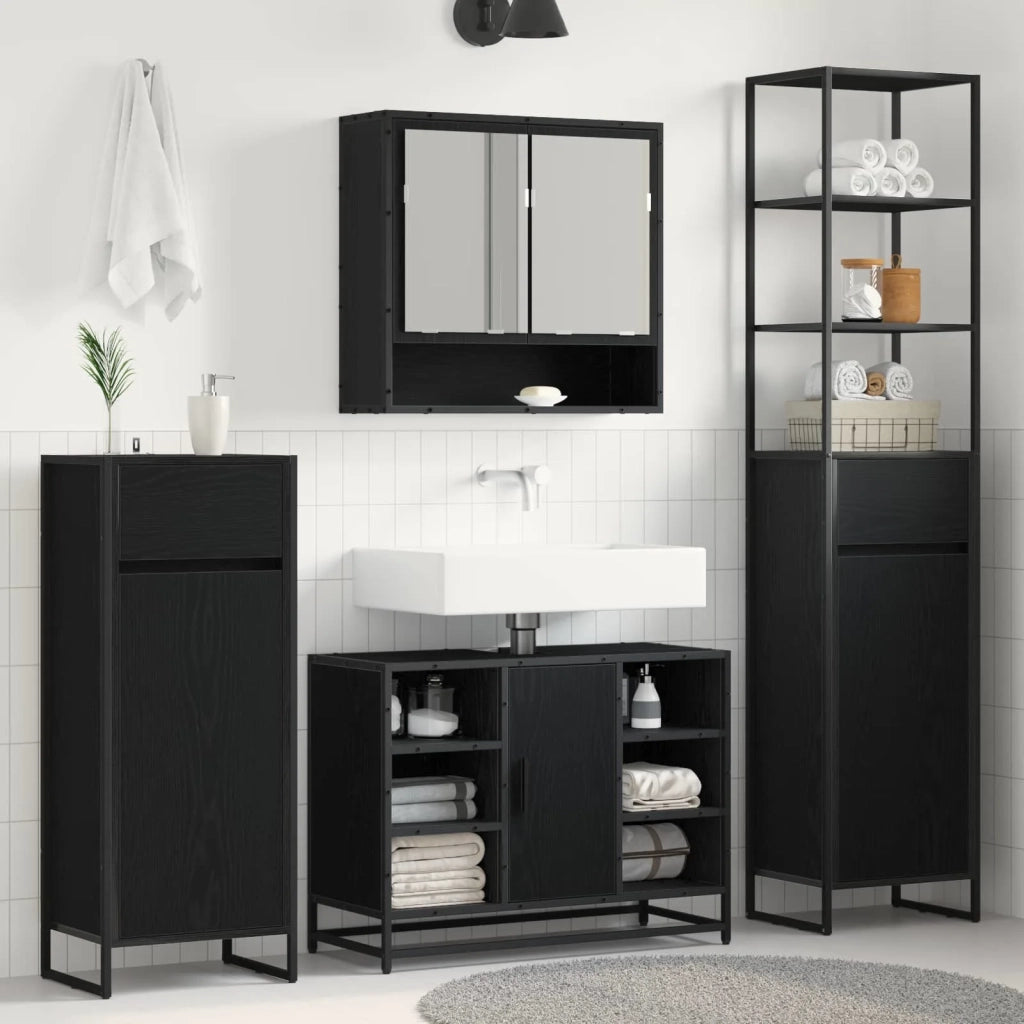 Mobile da Bagno Rovere Nero 40 x 30 x 180 cm Legno multistrato