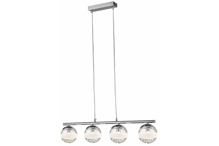 Lampada sospesa Dream cromata 4 sfere vetro con cristalli G9