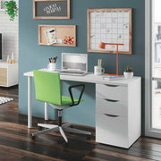 Scrivania Abol, Scrittoio da ufficio reversibile, Tavolo da studio con cassettiera a 2 cassetti e 1 anta, cm 138x60h74, Bianco
