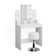 Vicco Tavolo da toeletta Bianco 80 cm con illuminazione LED e sgabello