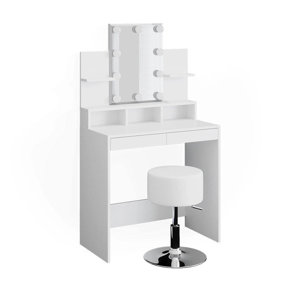 Vicco Tavolo da toeletta Bianco 80 cm con illuminazione LED e sgabello