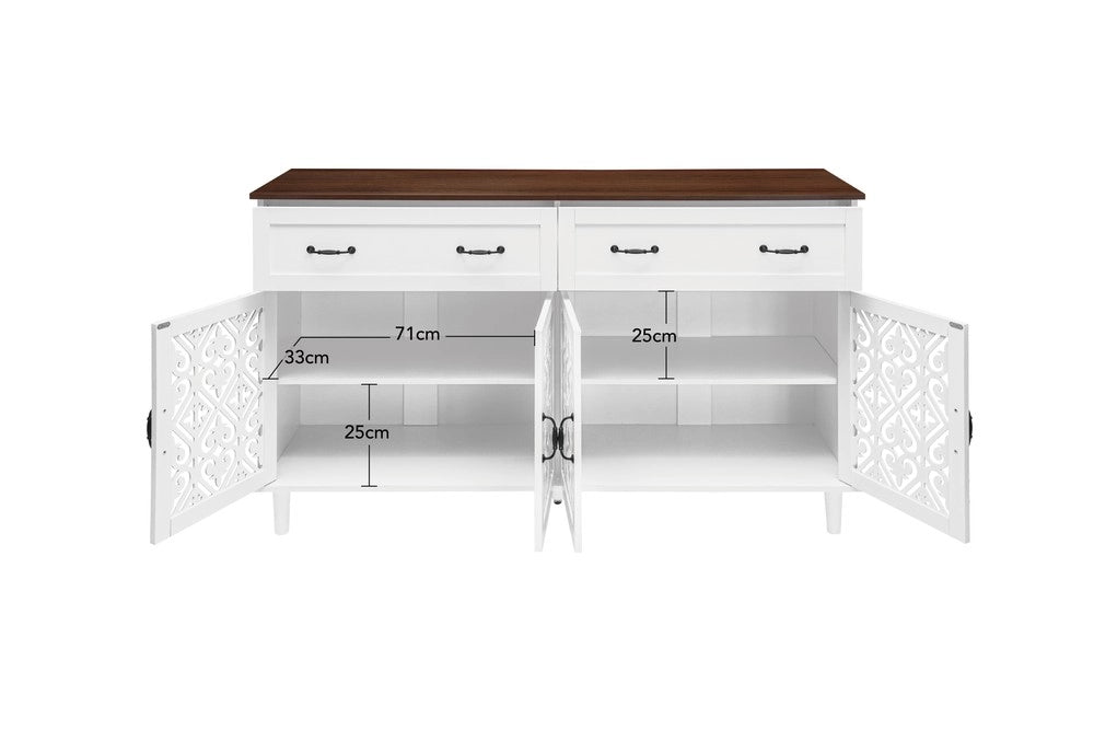 Credenza Vintage ¨C MINIMAL ¨C Legno Massello, 4 Ante Intagliate, 2 Cassetti