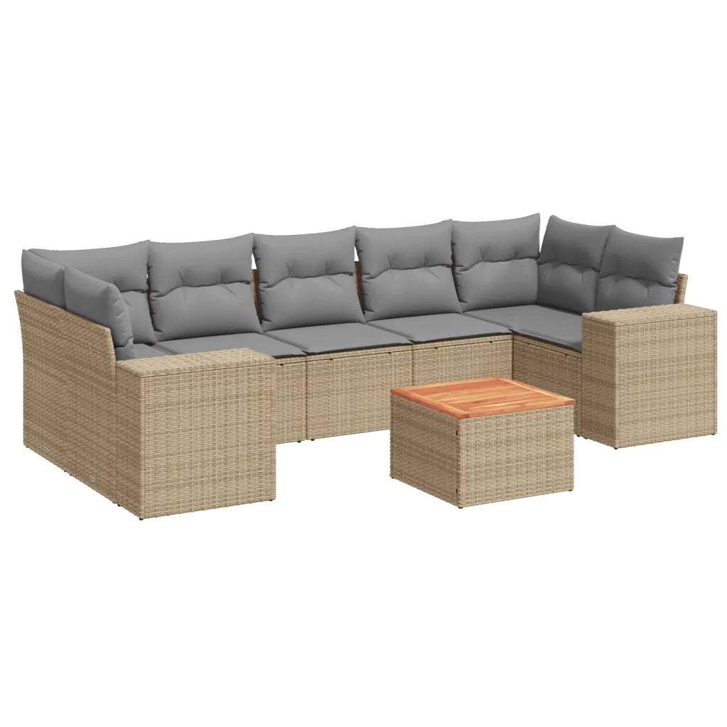 Set Divano da Giardino 8 pz con Cuscini Beige in Polyrattan