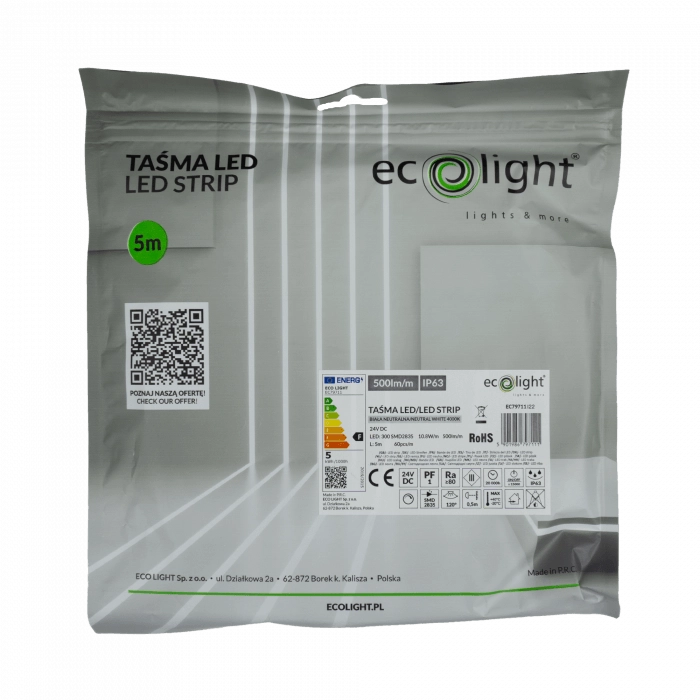 Striscia LED 5m 24V 10,8W/m 4000K 500lm/m IP63 dimm.