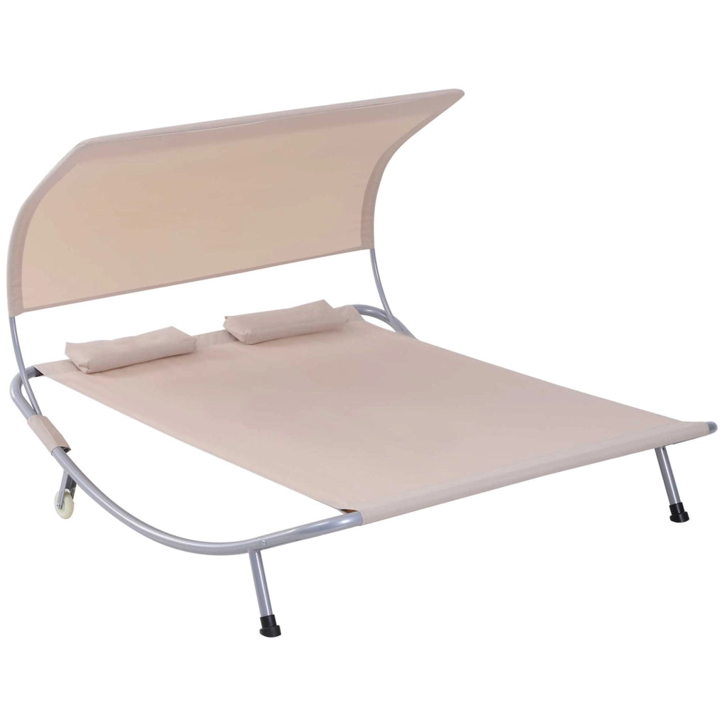 Letto da Giardino 2 Posti con Baldacchino Regolabile ¨C Zephmum ¨C Poliestere Sabbia 200x100x50