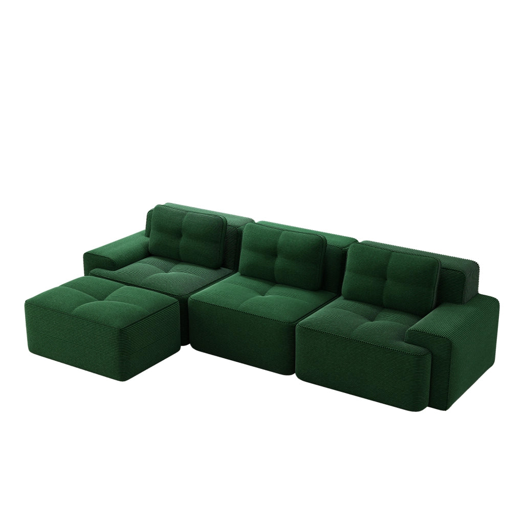 Divano Modulare Angolare 3 Posti ¨C Xylo ¨C Velluto a Coste Verde con Ottoman