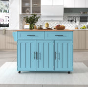 Carrello da cucina pieghevole blu con piano estensibile