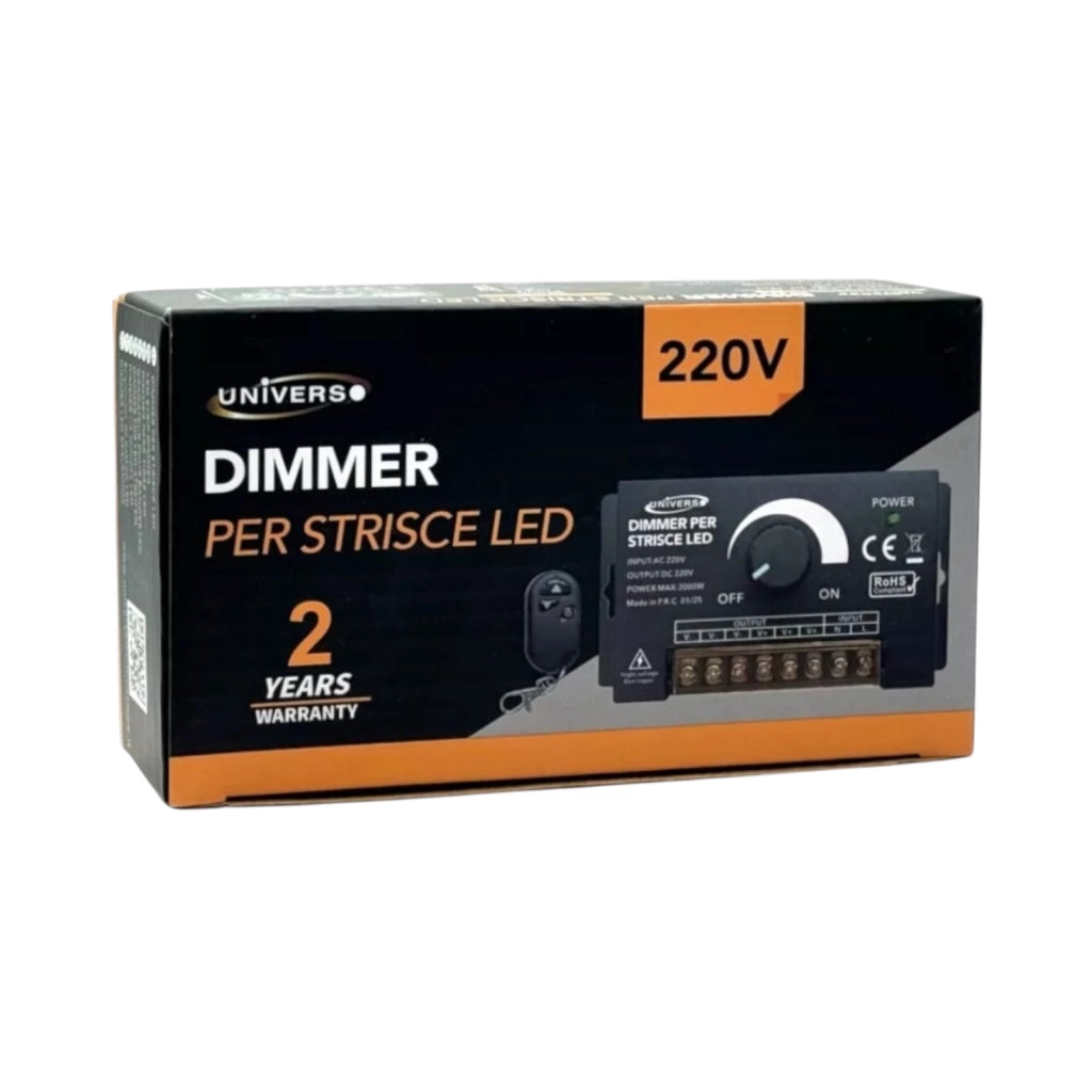 Dimmer 220V per Strisce LED Monocolore – 3 Uscite, Regolazione con Manopola e Telecomando
