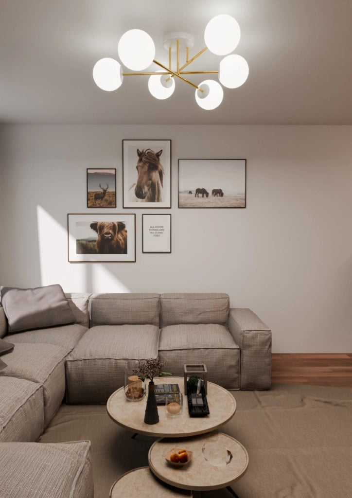 Lampadario Emibig MAGNUM 6xE14 oro con sfere bianche
