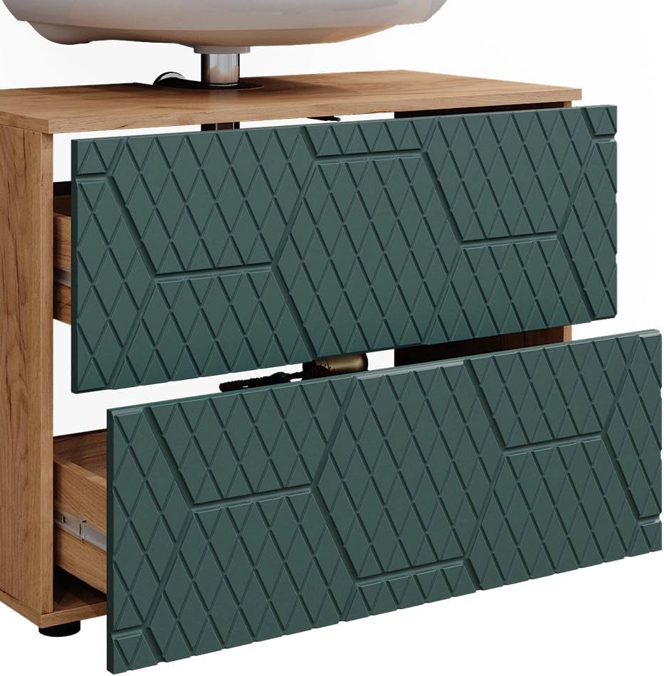 Set mobili bagno Irma, Quercia verde/oro, 5 parti