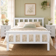 Letto singolo in legno massello 90x200 cm con rete a doghe, bianco, design minimalista