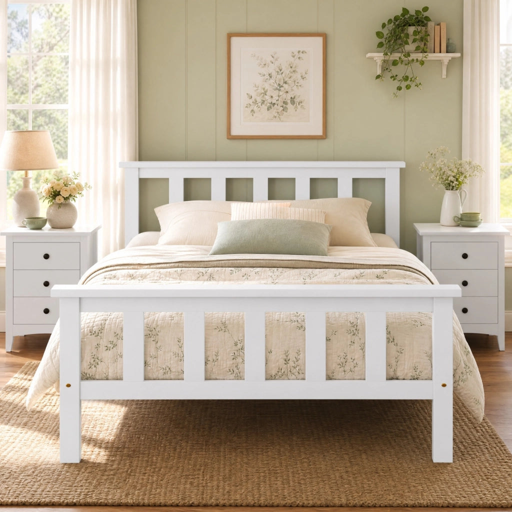 Letto singolo in legno massello 90x200 cm con rete a doghe, bianco, design minimalista