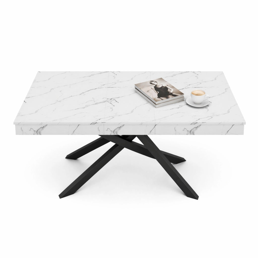 Tavolo da pranzo allungabile 140-180 cm, per 6-8 persone, piano spesso 93 mm, bianco