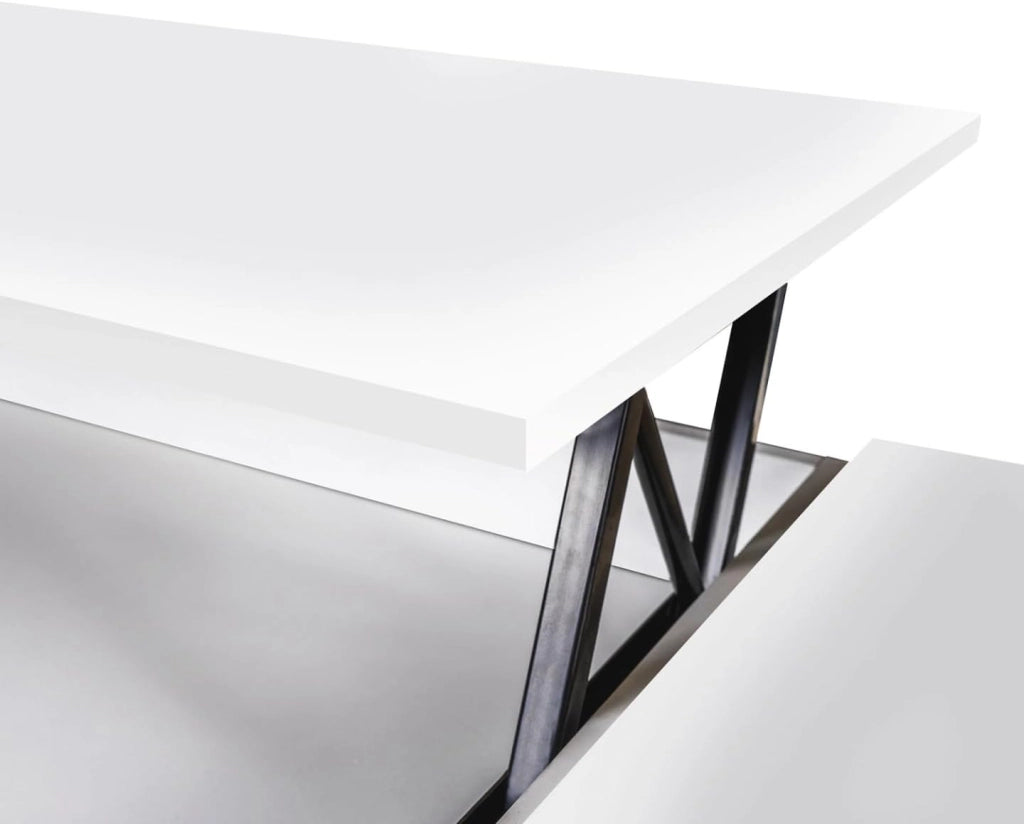 Tavolino ELEA rettangolare alzabile con cassa in legno bianco