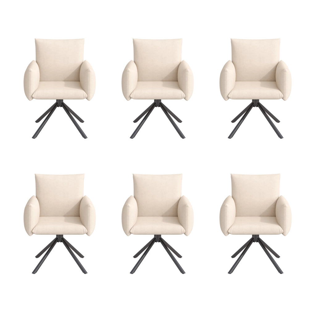 SEDIA Imbottita girevole 360° in velluto beige con 4 gambe in metallo Set da 6 pezzi