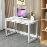 scrivania lineare con piano ampio in MDF e metallo, bianca, stabile e versatile per ufficio e studio quotidiano