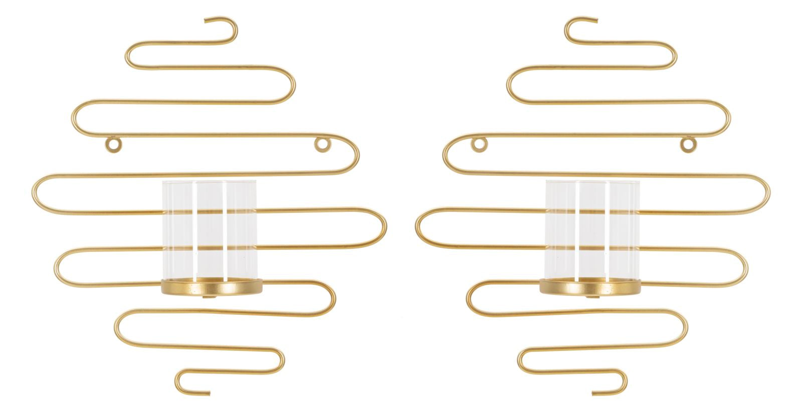 Set 2 Portacandele da Parete 33x10x34 cm in Metallo Oro