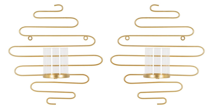 Set 2 Portacandele da Parete 33x10x34 cm in Metallo Oro