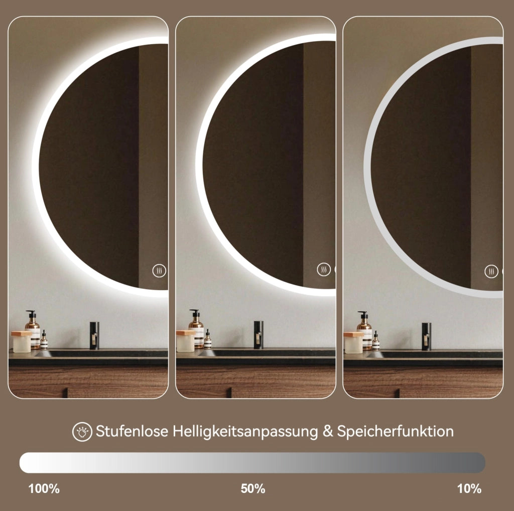 Specchio da bagno LED rotondo ? 70 cm con antiappannamento e luce dimmerabile