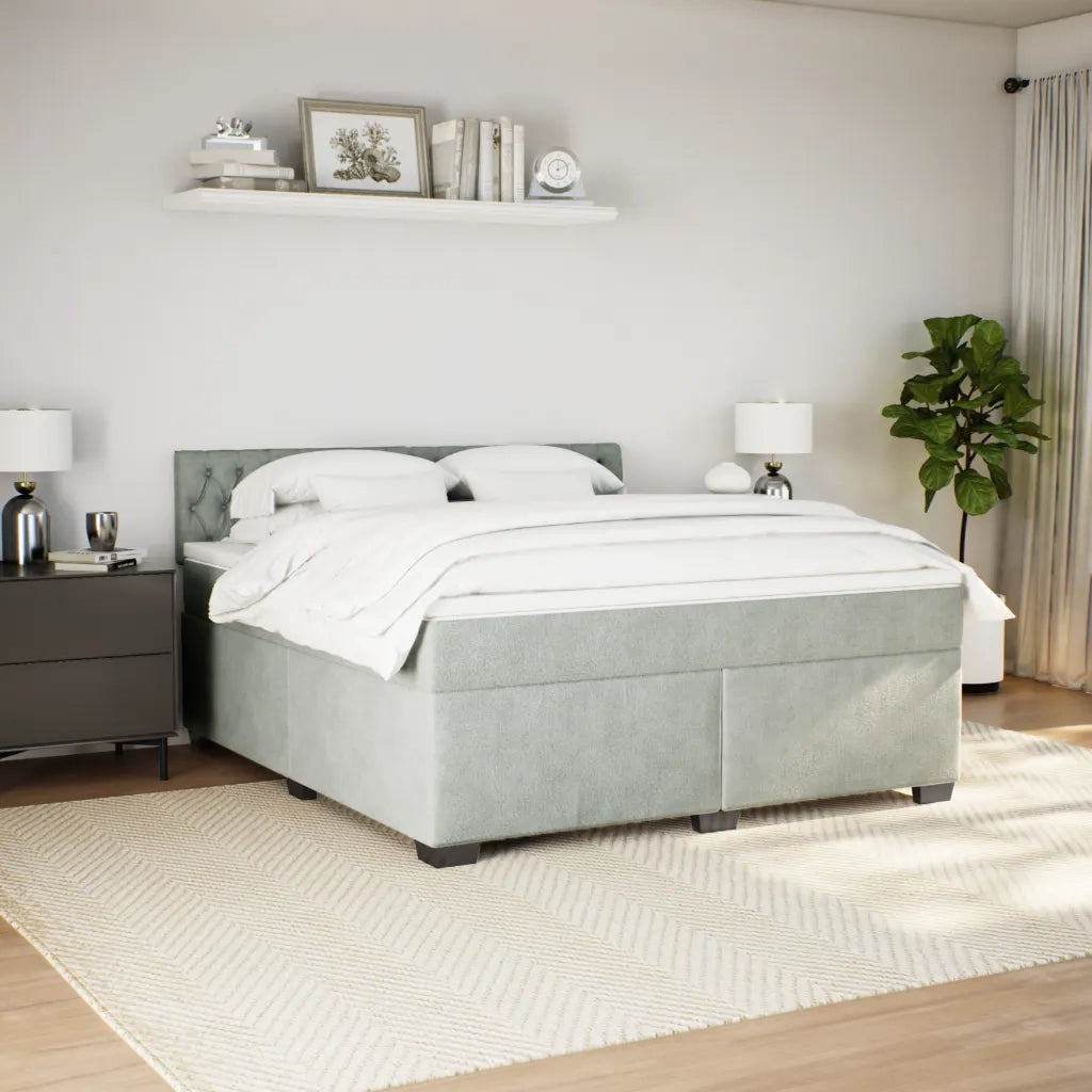Giroletto a Molle con Materasso Grigio Chiaro 180x200cm Velluto