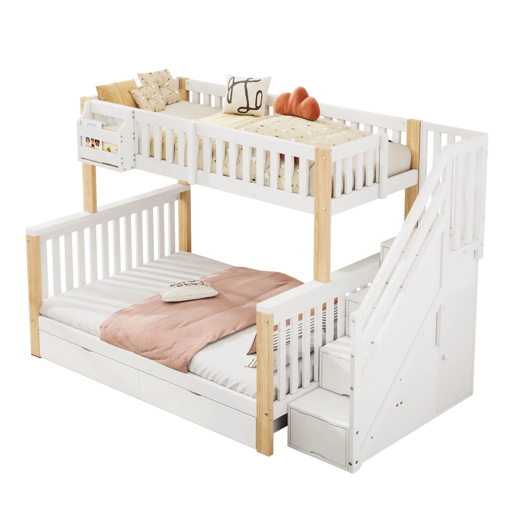 LETTO A CASTELLO Multifunzionale 140x200 cm Legno Bianco e Naturale