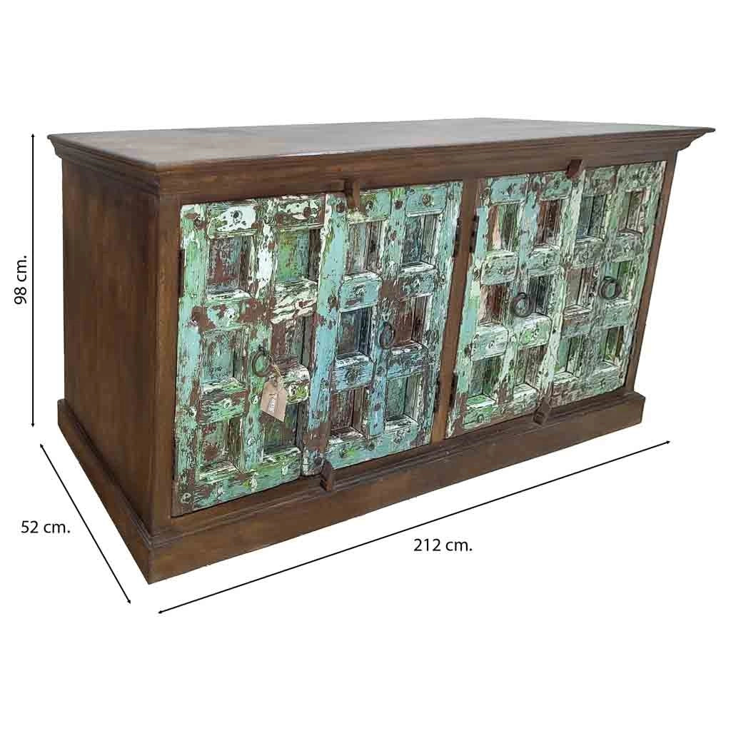 Credenza artigianale in legno blu 212x52x98h cm