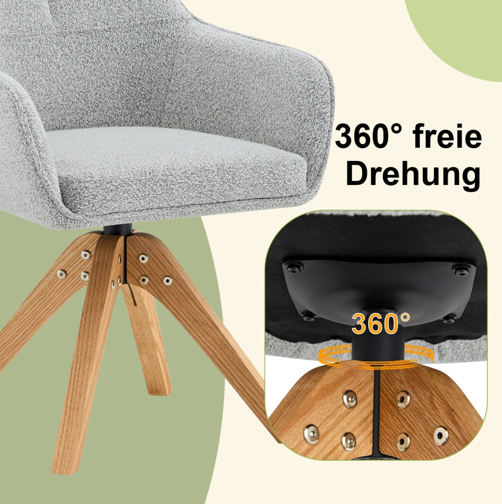 Set 2 sedie da pranzo girevoli 360° in tessuto grigio