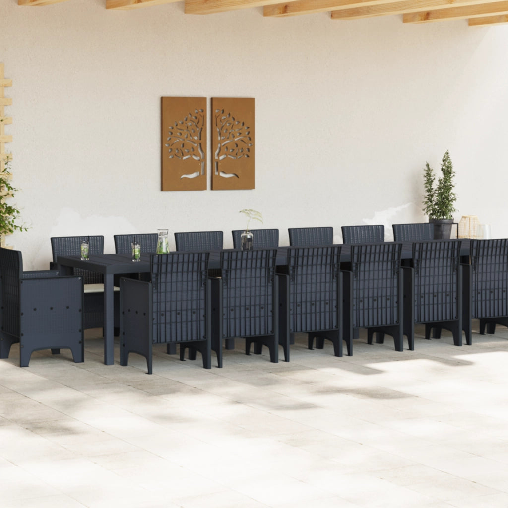 Set da pranzo da giardino  17 pezzi con cuscini antracite in polyrattan