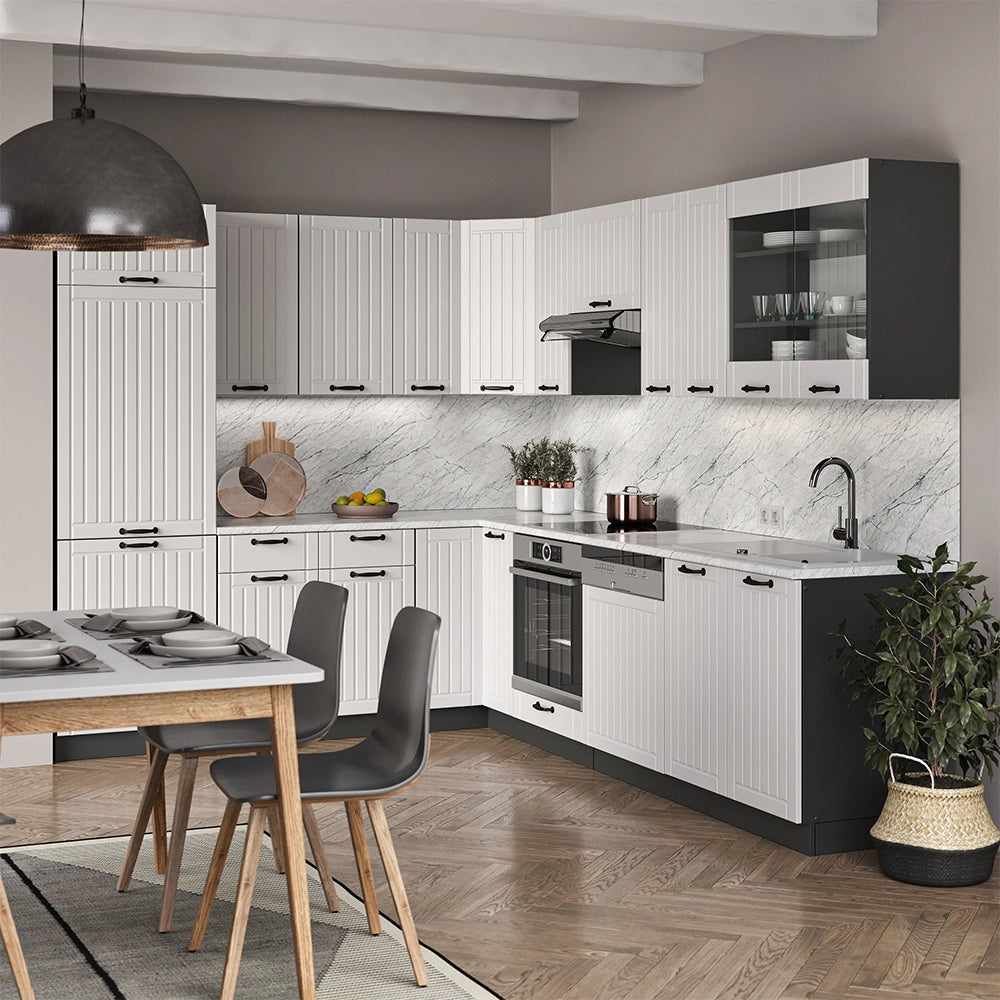 Cucina angolare completa Fame-Line Bianco rustico/Antracite 287 x 60 cm, PL Marmo Vicco
