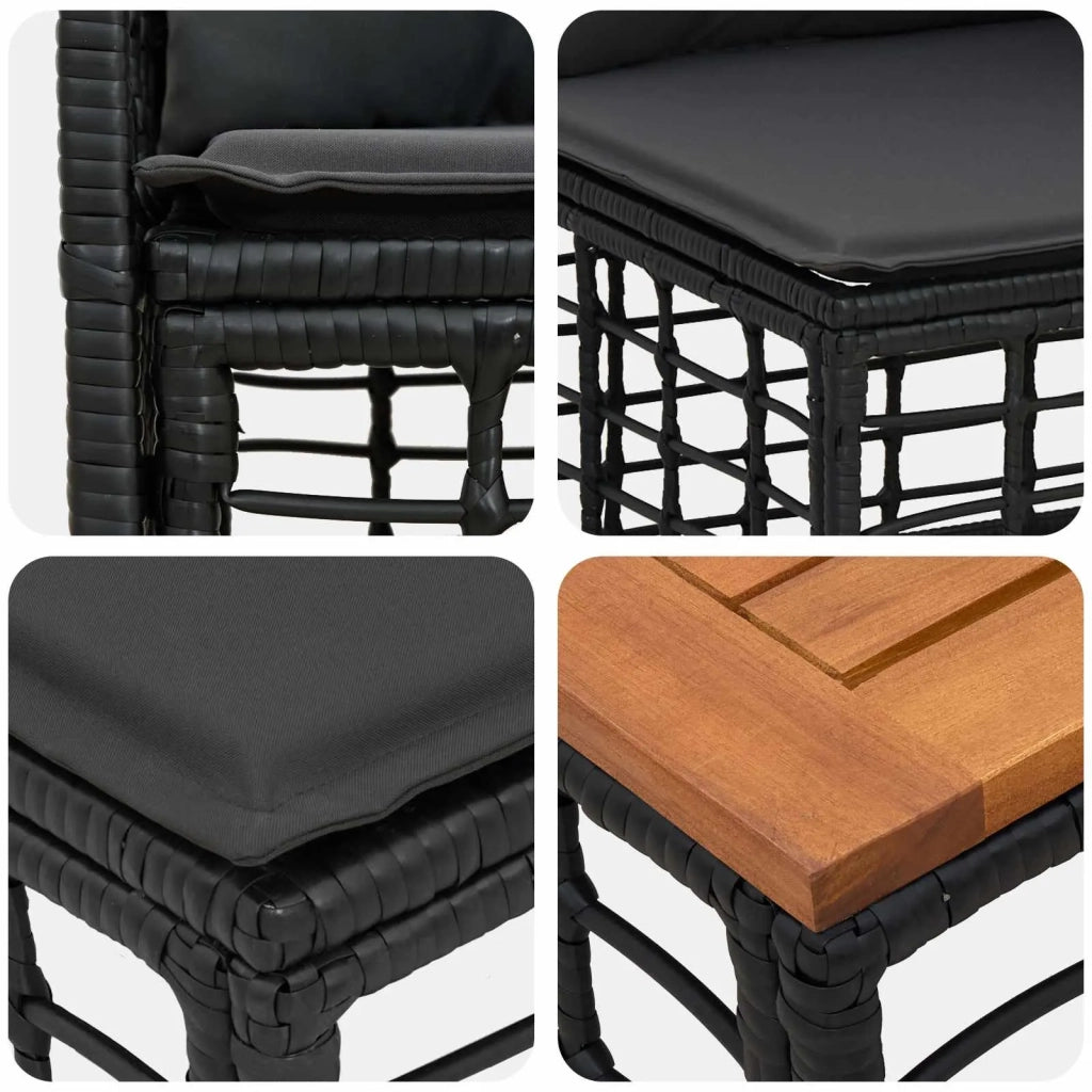 Set di divani da esterno 7 pcs Nero e Grigio scuro Poliestere