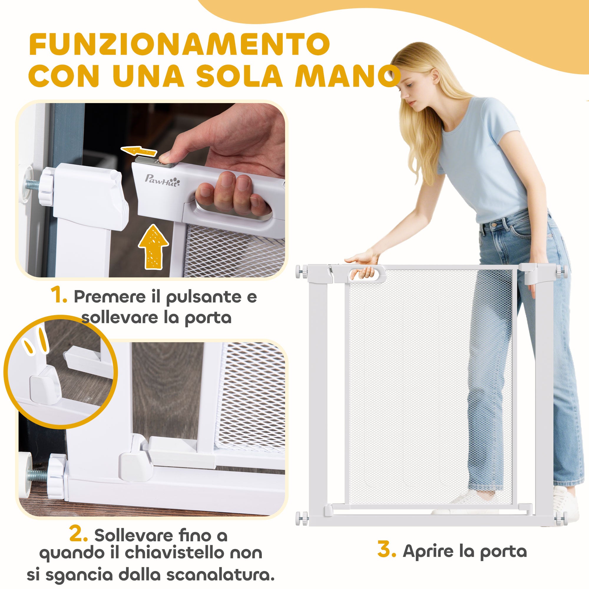 Cancellino per Cani Regolabile 75-82x76 cm con Chiusura Automatica in Acciaio e ABS Bianco