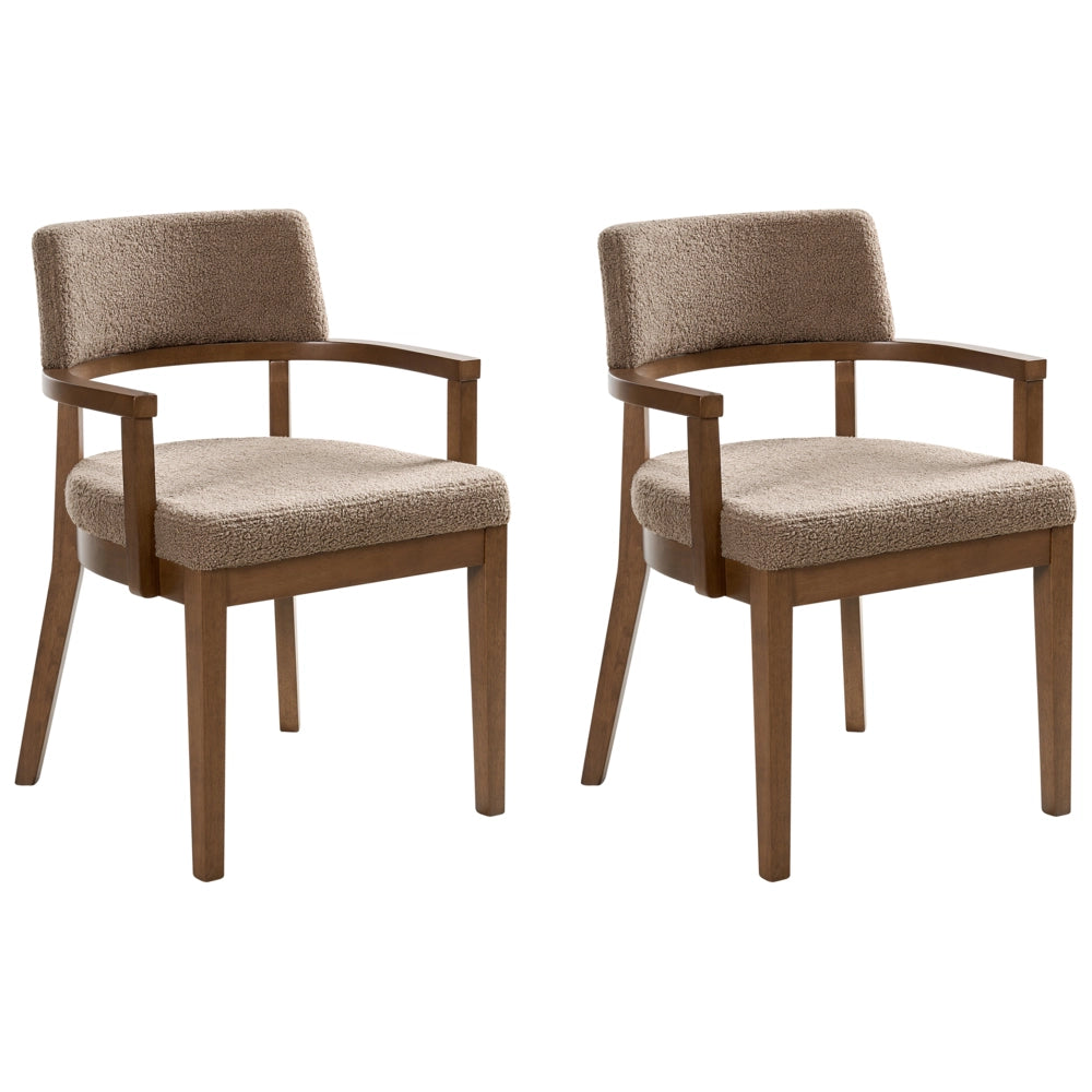 Set di 2 sedie da pranzo in stile tradizionale Seduta imbottita Boucle Legno e tortora Stile retrò tradizionale