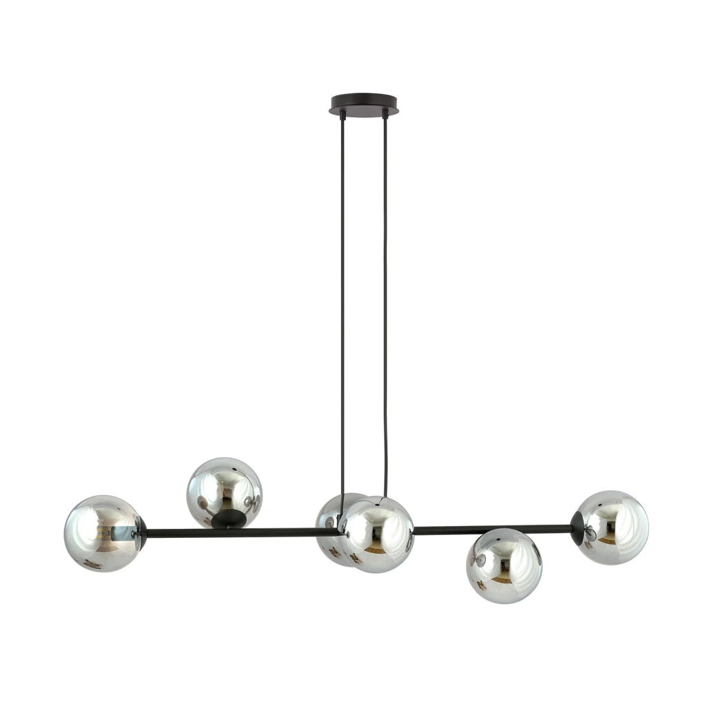 Lampadario Contemporaneo 6 Luci Durga In Acciaio Nero E Sfere In Vetro Fumè