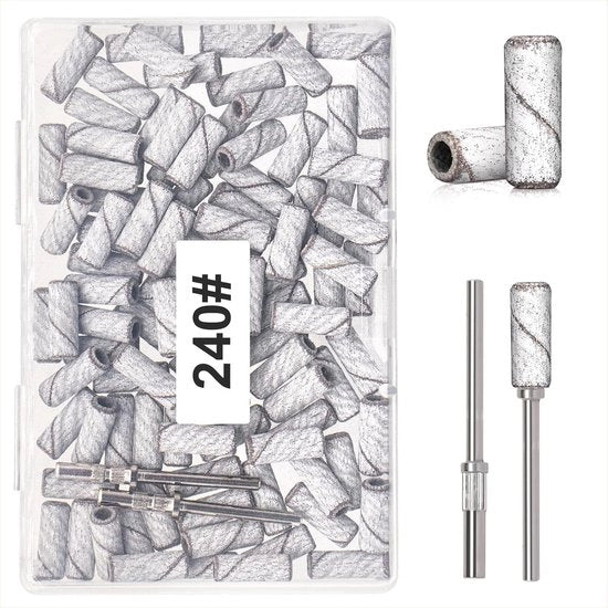 Set di 100 abrasivi per unghie, grana 240, adatto per 3/32 pollici, per la rimozione di gel acrilico e il lucido di unghie in plastica, bianco.
