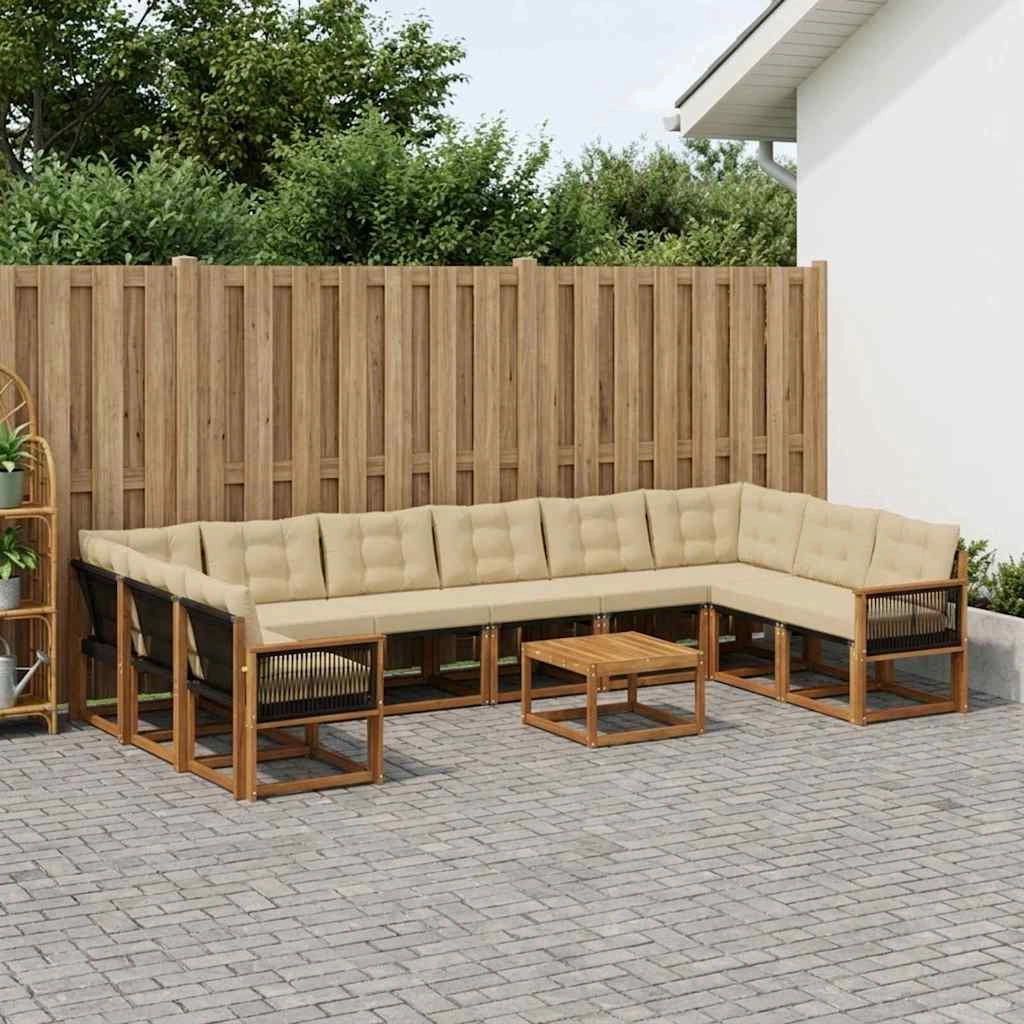Set di divani da esterno 11 pz Naturale e Beige 3382257