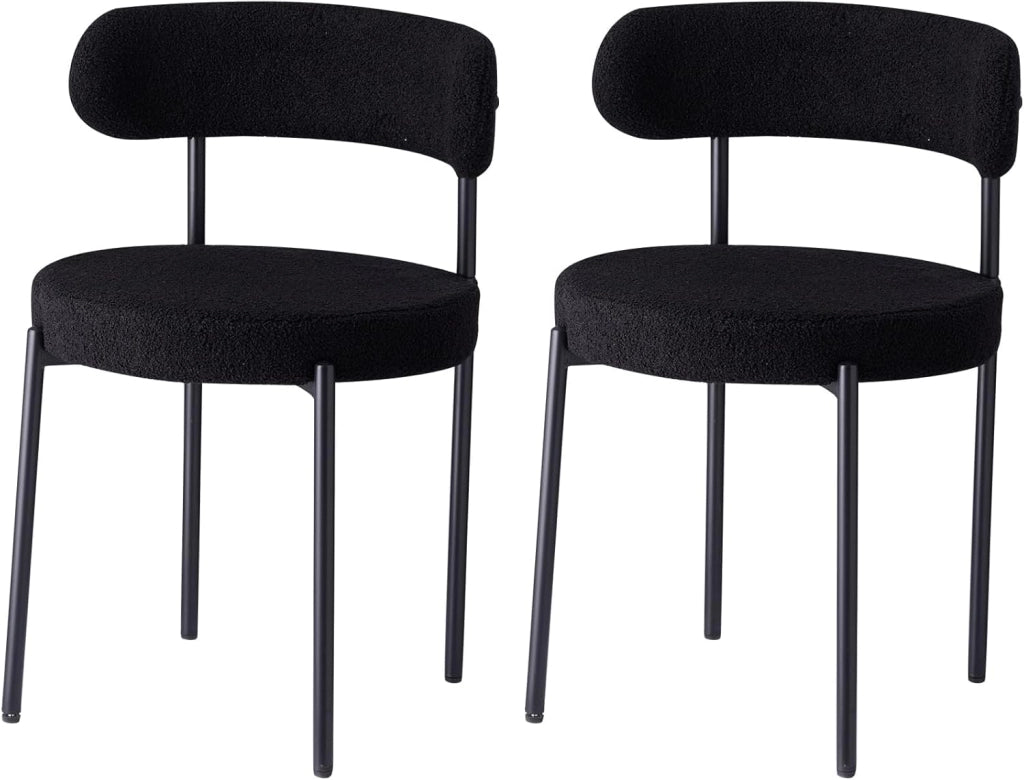 GrandCA HOME Set di 2 Sedie da Pranzo, Sedia da Cucina Imbottita con Rivestimento in Velluto Teddy, Adatta a Soggiorni, Sale da Pranzo e Camere da Letto, Nero