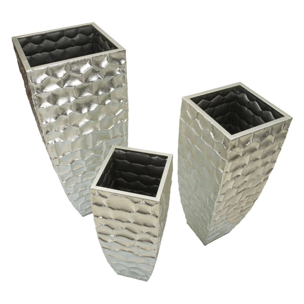 Set di 3 Vasi Decorativi VKH422, Argento, Metallo, 38,1x38,1x90,8 cm
