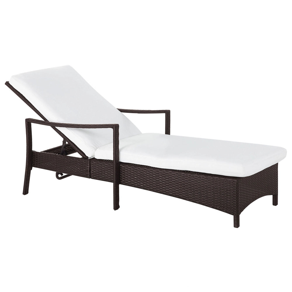 Lettino da esterno da giardino Cuscino in tessuto poliestere rattan marrone e bianco Schienale reclinabile regolabile