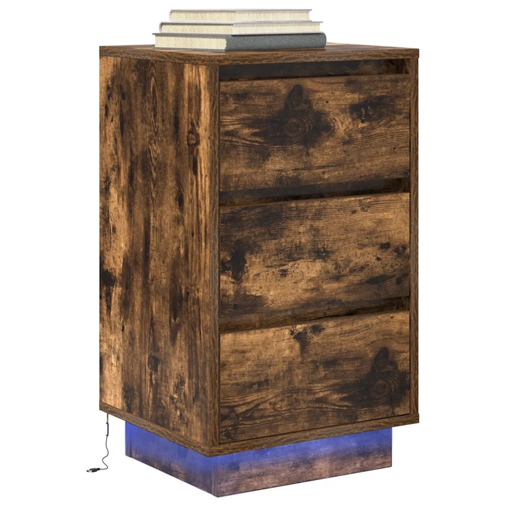 Comodino con Luci LED Rovere Fumo 38x34x65 cm
