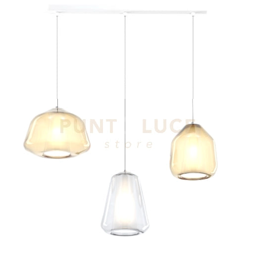 SOSPENSIONE BIANCO 3 LUCI RETTANGOLARE VETRI ALPHA AM + BETA AM + GAMMA TR 1176BI-S3 R ABG-TA