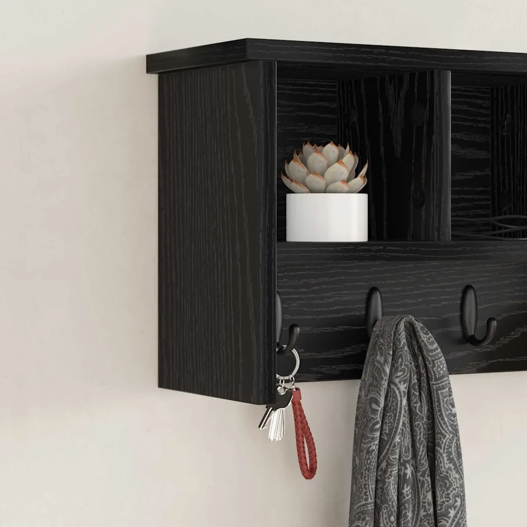 Appendiabiti a muro con lo scaffale Rovere Nero 50 x 16 x 26 cm 874308