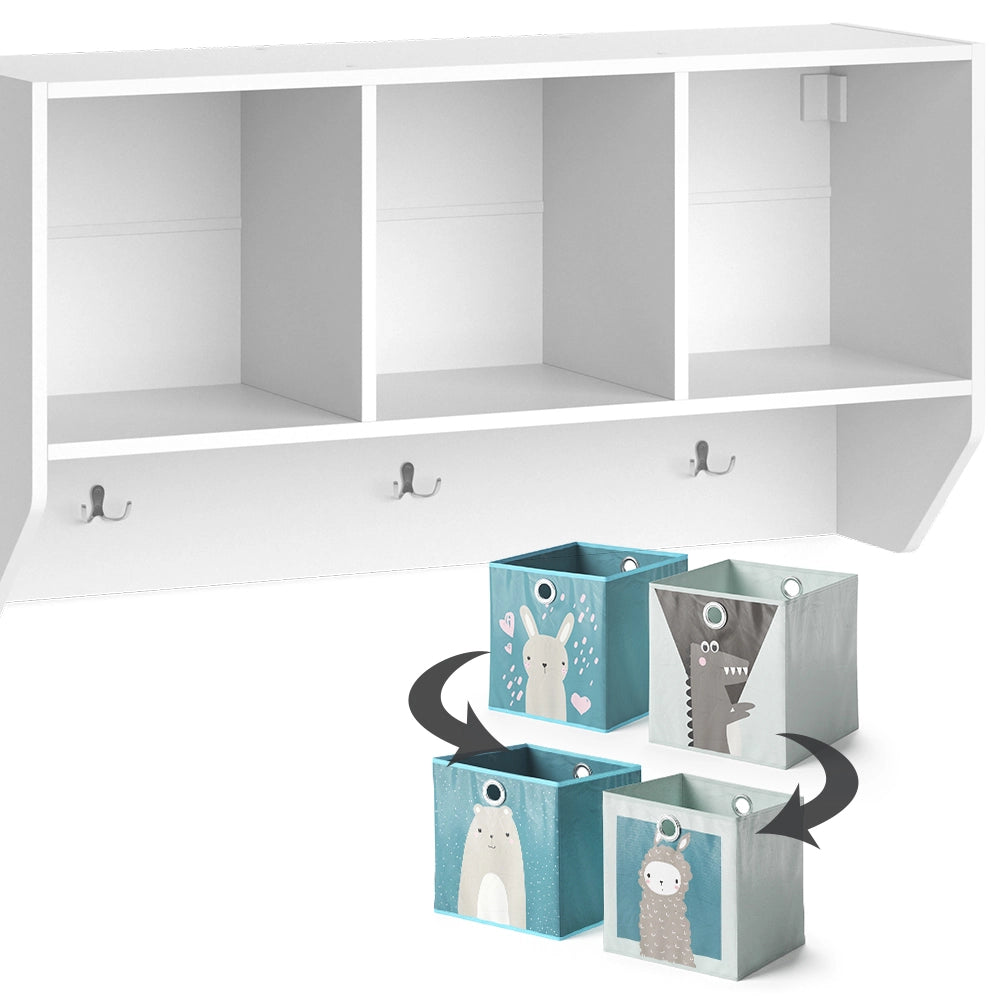 Vicco Scaffale a muro per bambini Bianco 31 x 56 cm con 2 scatole pieghevoli opt.2