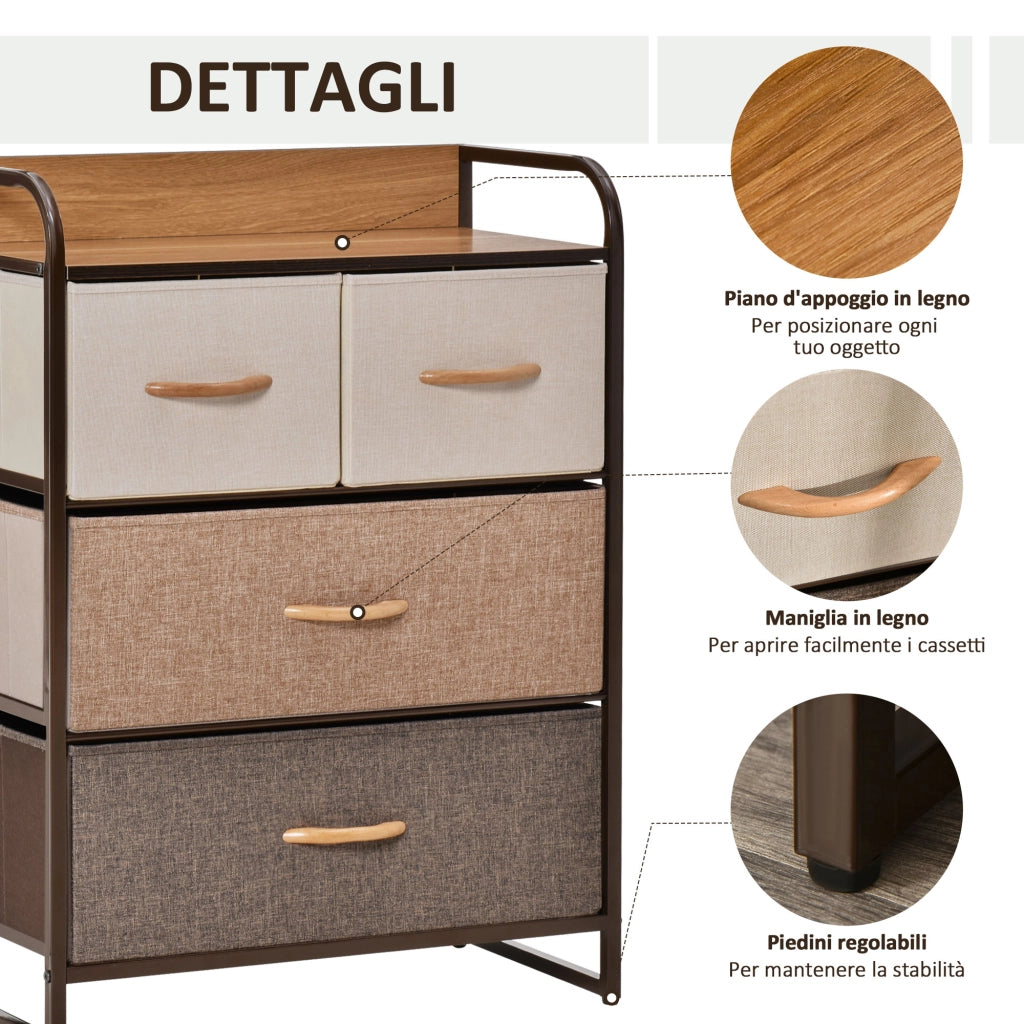 Cassettiera Tessuto 4 Cassetti Pieghevoli ¨C Zephmum ¨C 58x29x78.5cm Multicolore