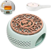 Accessori per teiera con candelabro e piastra di cottura - ceramica - porcellana - design a rilievo (verde)