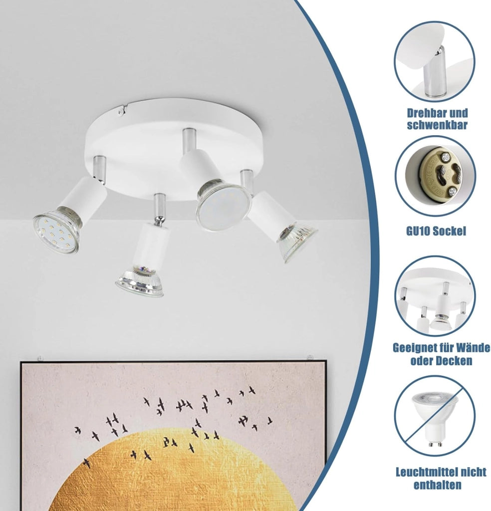 ZMH Faretto da soffitto 4 fiamme GU10 lampada da soffitto in metallo per camera da letto cucina corridoio