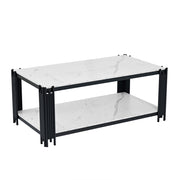 Tavolino da caffè con 2 ripiani - per soggiorno - in MDF e metallo - 114 x 64 x 46 cm - bianco e nero