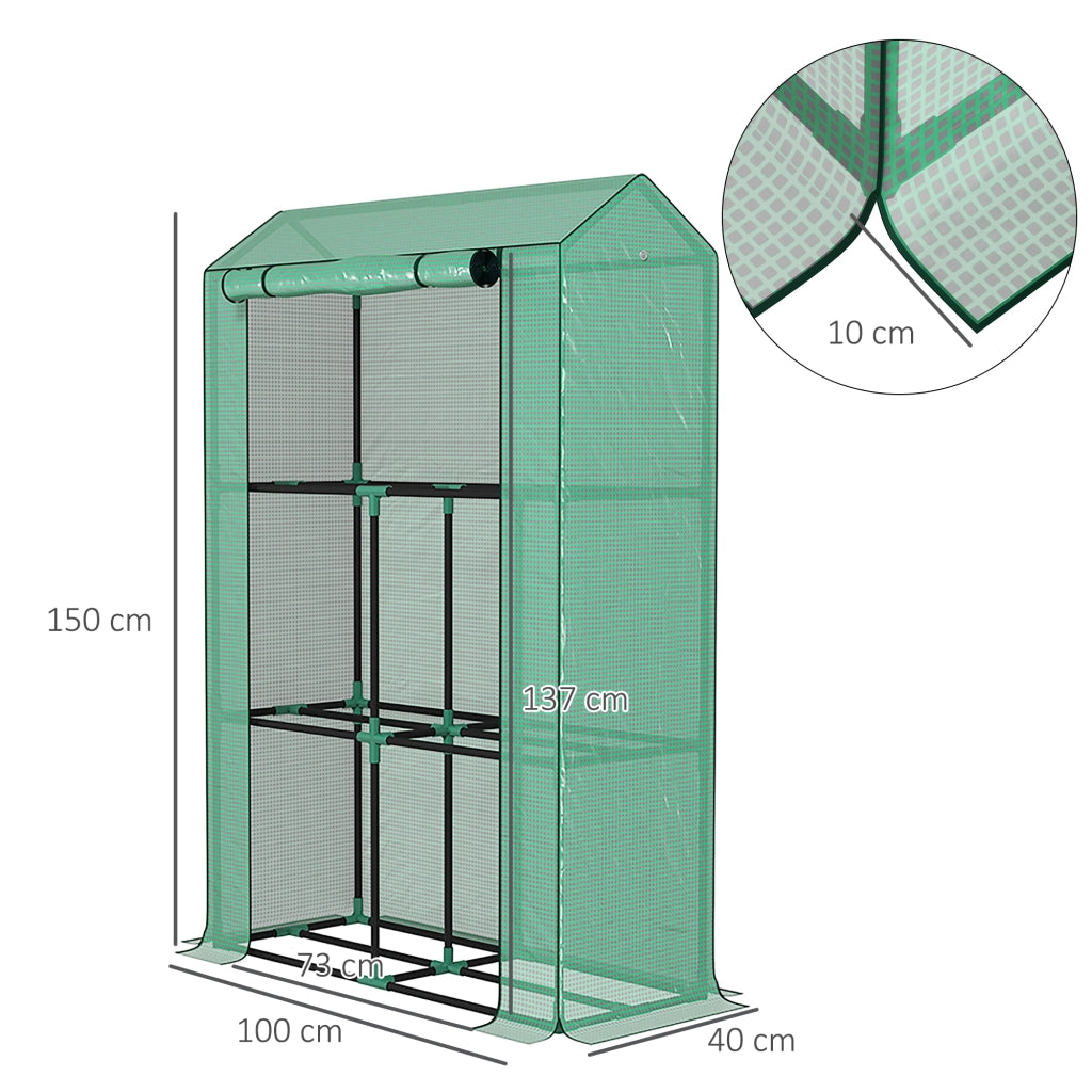 Serra da balcone con ripiani a 3 livelli e porta arrotolabile, struttura in acciaio, 100 x 40 x 150 cm